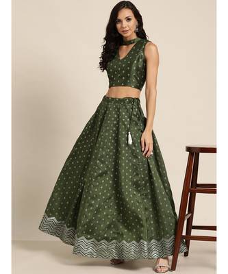 Dark Green Silver Foil Anarkali Skirt 4
