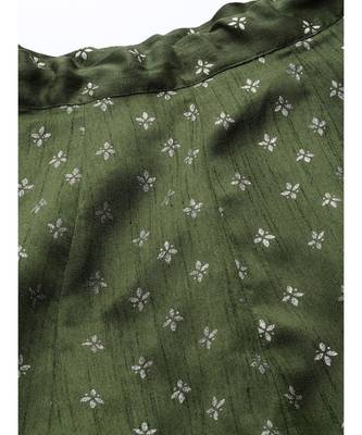 Dark Green Silver Foil Anarkali Skirt 5