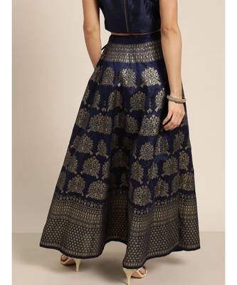 Navy Kali Foil Print Anarkali Skirt 3