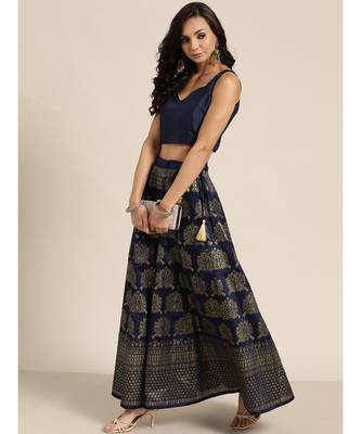 Navy Kali Foil Print Anarkali Skirt 4