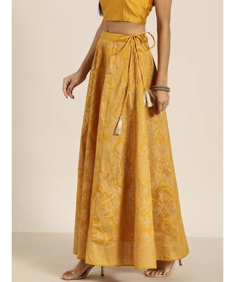 Mustard Kali Foil Print Anarkali Skirt 2