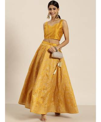 Mustard Kali Foil Print Anarkali Skirt 4
