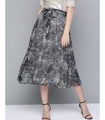 Grey Animal Lurex Print Front Belted Skirt