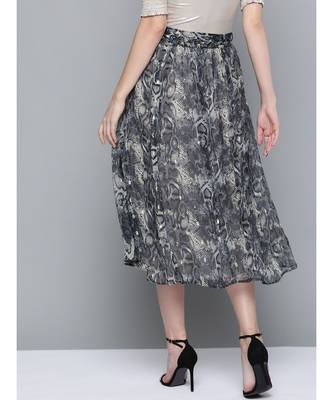 Grey Animal Lurex Print Front Belted Skirt 3