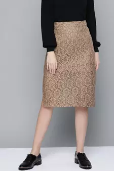 Beige Lace Side Slit Skirt