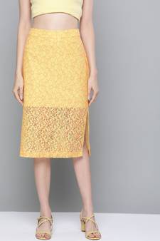 Yellow Lace Side Slit Skirt