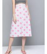 Pink & Grey Polka Front Slit Midi Skirt
