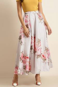 Nude Floral Anarkali Skirt