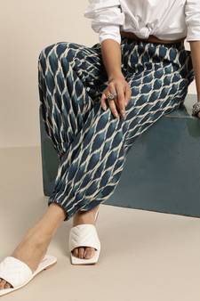 Navy Ikat Cuff Hem Pants