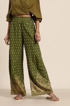 Green Foil Print Palazzo Pants