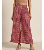 Burgundy Foil Print Flared Liva Pants