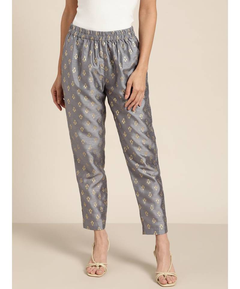 Grey Foil Print Pencil Pants