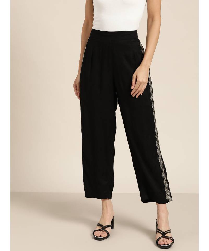 Black Side Embroidered Liva Pants