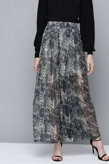 Grey Animal Lurex Print Wide Leg Pants