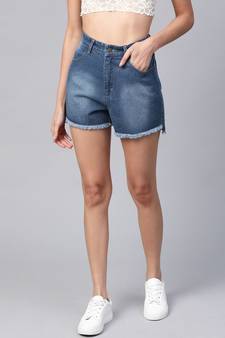 Blue Bleach Wash Frayed Look Shorts