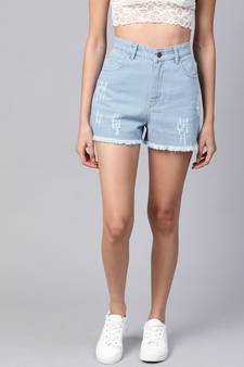Ice Blue Frayed Look Shorts