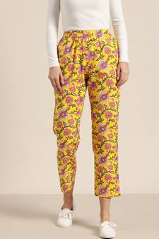 Yellow Floral Tapered Pants