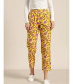 Yellow Floral Tapered Pants