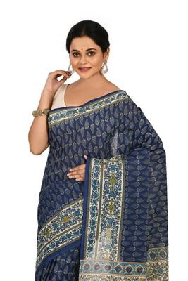 Multicolor printed cotton saree with blouse 2