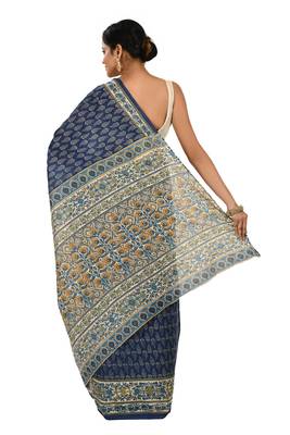 Multicolor printed cotton saree with blouse 4