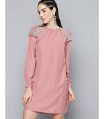 Onion Pink Shoulder Lace Patch Dress