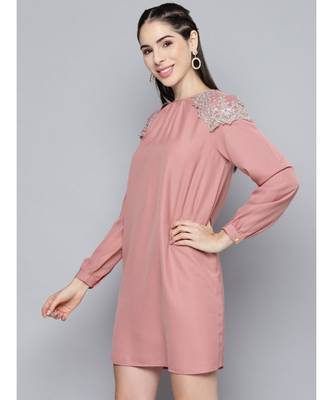 Onion Pink Shoulder Lace Patch Dress 2