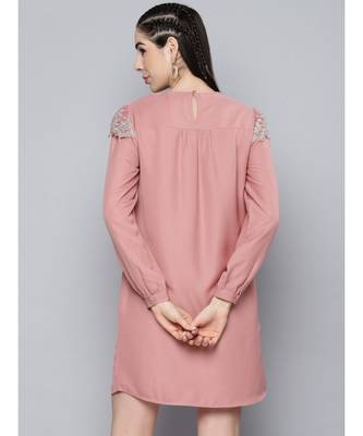 Onion Pink Shoulder Lace Patch Dress 3