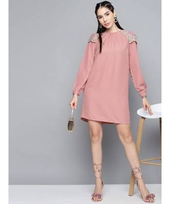 Onion Pink Shoulder Lace Patch Dress 4