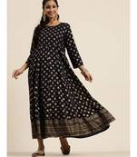 Navy Foil Print Anarkali Maxi Dress