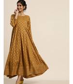 Mustard Foil Print Anarkali Maxi Dress