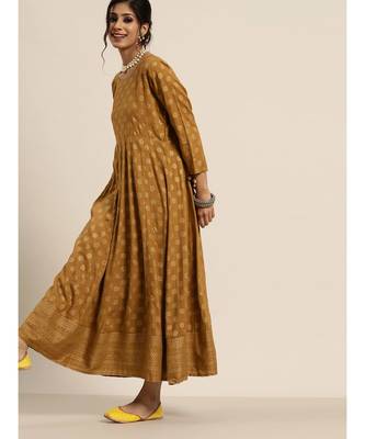 Mustard Foil Print Anarkali Maxi Dress 2