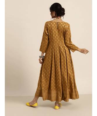 Mustard Foil Print Anarkali Maxi Dress 3
