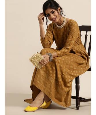 Mustard Foil Print Anarkali Maxi Dress 4