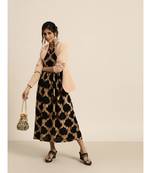 Black Foil Motif Print Bishop Sleeve Dress