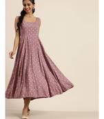 Lavender Foil Print Sleeveless Anarkali Dress