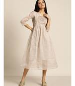 Taupe Embroidered Organdy Dress