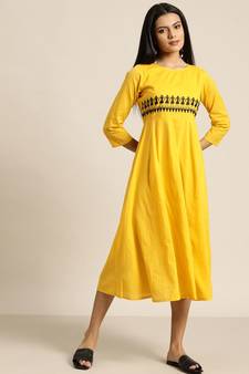 Yellow Waist Embroidered Anarkali Dress