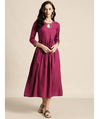 Burgundy Zari Embroidered Liva Dress 1
