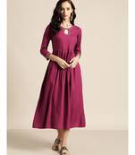 Burgundy Zari Embroidered Liva Dress