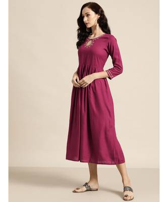 Burgundy Zari Embroidered Liva Dress 2