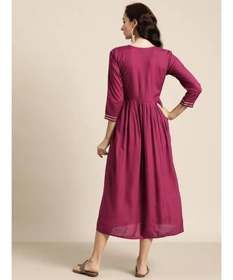 Burgundy Zari Embroidered Liva Dress 3