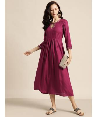 Burgundy Zari Embroidered Liva Dress 4