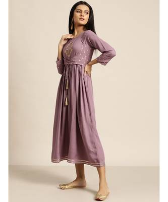 Lavender Foil Print Liva Dress With Jacket 2