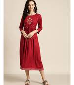Maroon Foil Print Liva Dress With Jacket