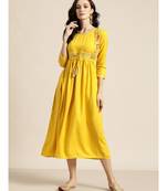 Yellow Zari Embroidered Liva Dress With Jacket
