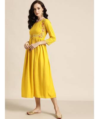 Yellow Zari Embroidered Liva Dress With Jacket 2