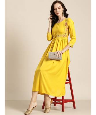 Yellow Zari Embroidered Liva Dress With Jacket 4