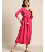 Fuchsia Zari Embroidered Liva Dress With Jacket