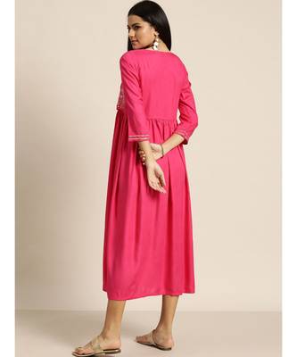 Fuchsia Zari Embroidered Liva Dress With Jacket 3