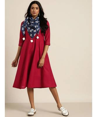 Maroon Anarkali Dress With Printed Scraf 1